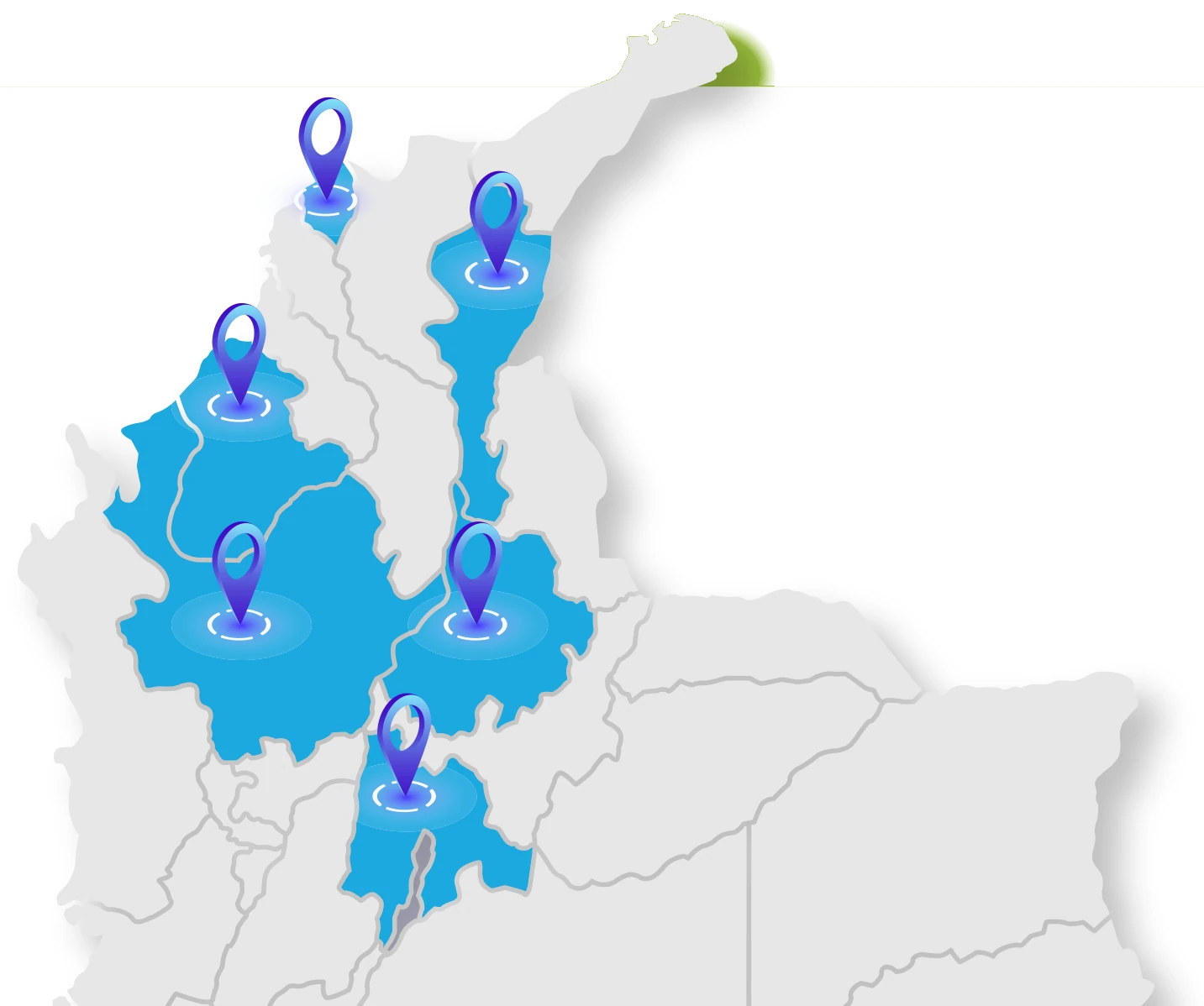 Mapa de Colombia con los departamentos donde están los depósitos